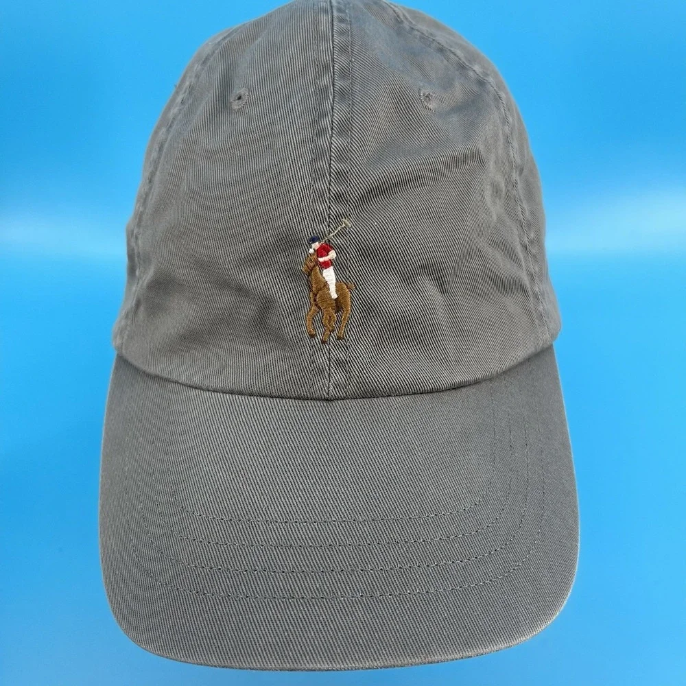 Polo Ralph Lauren Gray Cap Pony Logo Embroidery Adjustable Strapback Hat